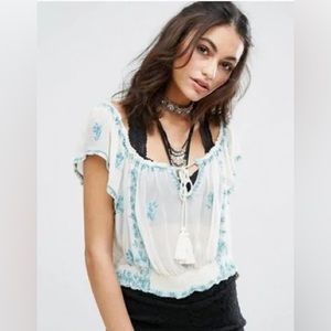 Free People Paisley Park Cropped Peasant Top Size Medium